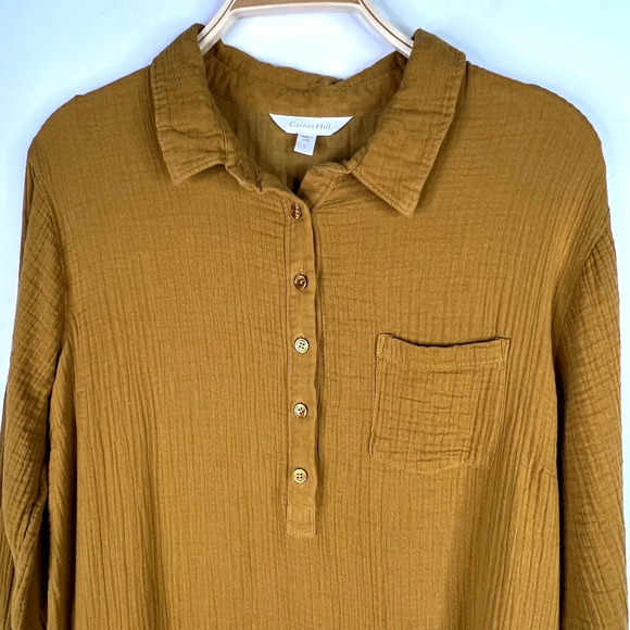 Garnet Hill Eden Organic Cotton‎ Shirtdress Size L Brown Lagenlook Gauzy - Picture 4 of 13